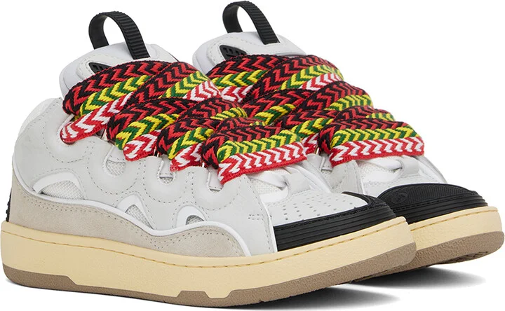 Lanvin White & Gray Leather Curb Sneakers - Image 4