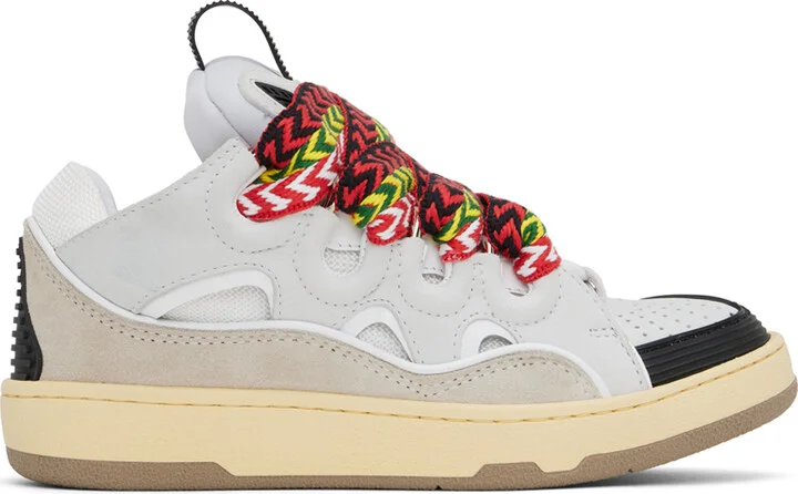 Lanvin White & Gray Leather Curb Sneakers