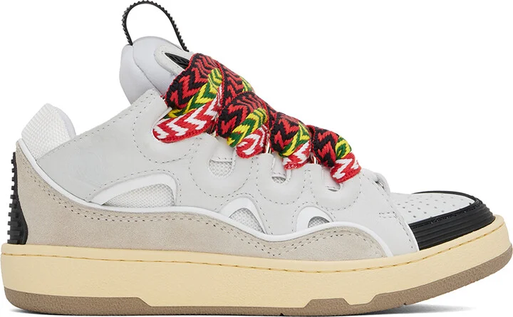 Lanvin White & Gray Leather Curb Sneakers
