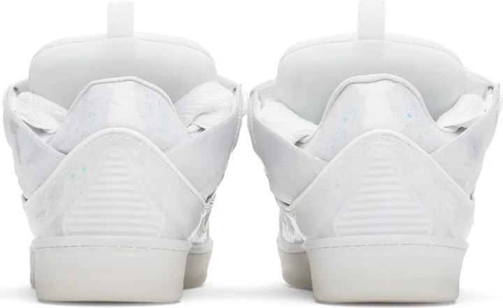 Lanvin White Leather Curb Glitter Effect Sneakers - Image 2