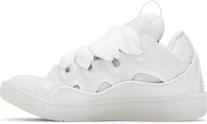 Lanvin White Leather Curb Glitter Effect Sneakers - Image 3