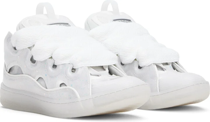 Lanvin White Leather Curb Glitter Effect Sneakers - Image 4
