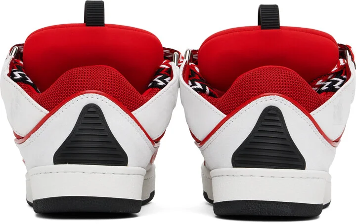 Lanvin White & Red Leather Curb Sneakers - Image 2