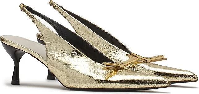 Lanvin Women's Bow Slingback Pumps In Crackled Metallic Leather