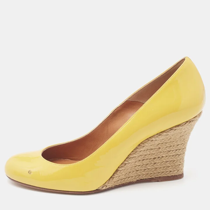 Lanvin Yellow Patent Leather Wedge Pumps Size 37