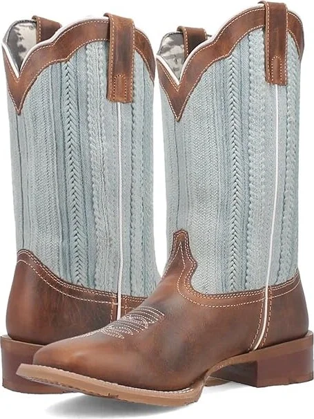 Laredo Blue Moon Cowboy Women's Boots Tan/Blue : 7.5 B - Medium, Leather/Rubber/Textile