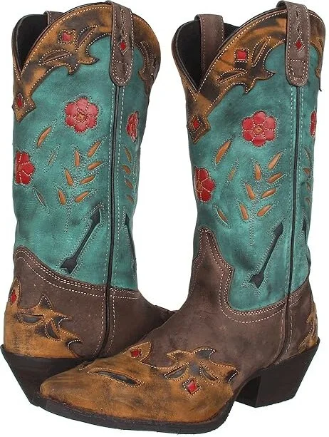 Laredo Miss Kate Cowboy Women's Boots Tan/Brown/Teal : 7 B - Medium, Leather