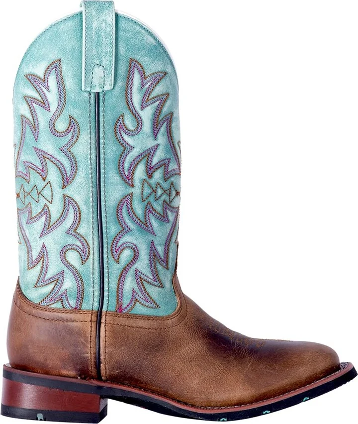 Laredo Womens Anita Embroidered Square Toe Casual Boots Mid Calf Low Heel 1-2" - Blue
