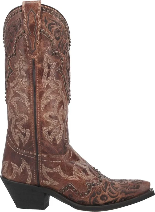 Laredo Womens Braylynn Embroidered Studded Snip Toe Casual Boots Mid Calf Low Heel 1-2" - Brown - Size 8.5 M