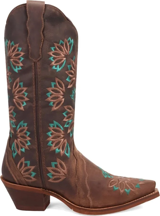 Laredo Womens Filly Embroidered Snip Toe Casual Boots Mid Calf Low Heel 1-2" - Brown - Size 8 M