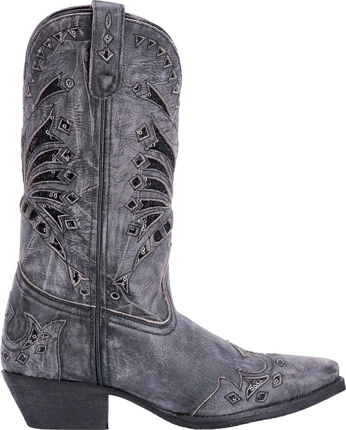 Laredo Womens Stevie Tooled-Inlay Snip Toe Dress Boots Mid Calf Mid Heel 2-3" - Black - Size 9.5 B