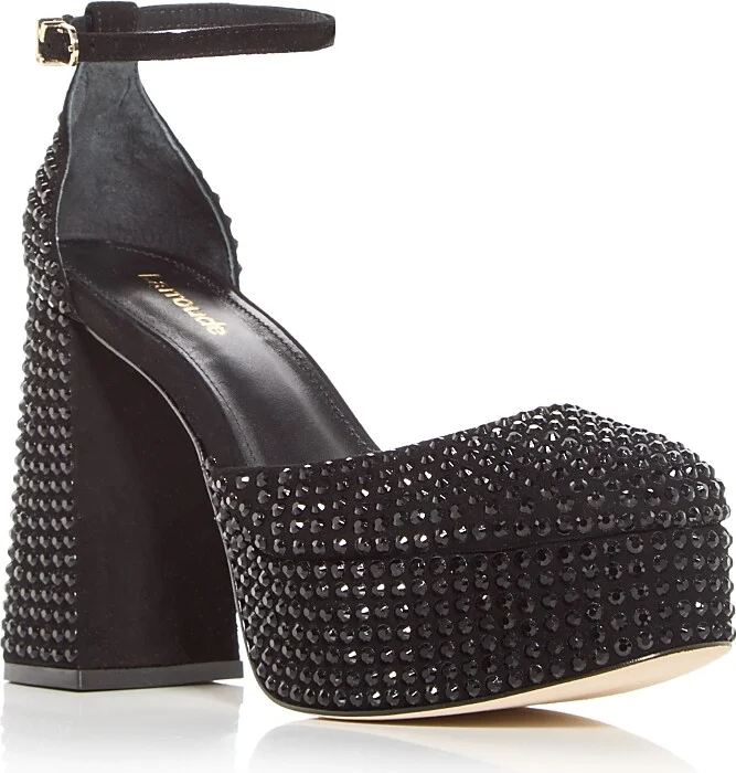 Larroude Women's Ari Embellished High Heel Platform Pumps