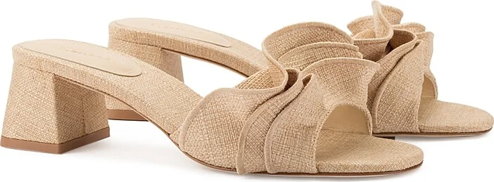 Larroude Women's Brigitte Ruffle Slip On High Heel Sandals