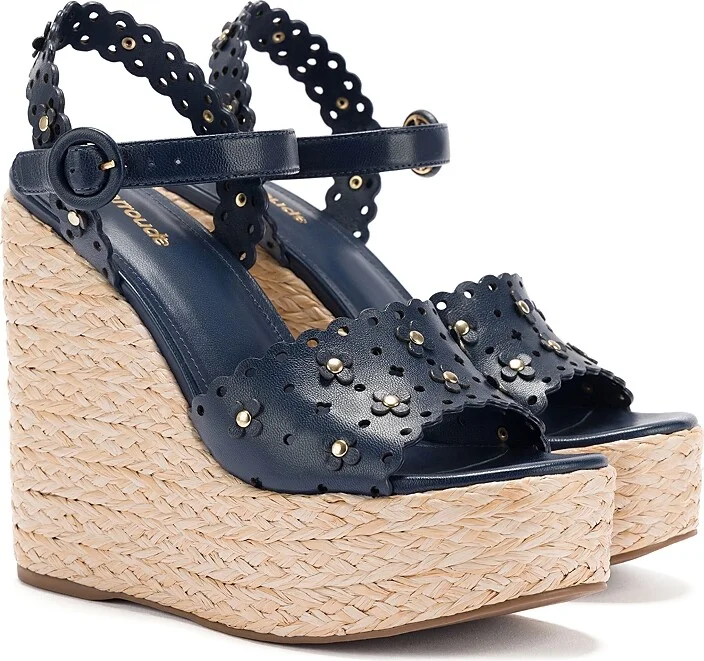 Larroude Women's Jasmine Flower Detail Espadrille Wedge Platform Sandals