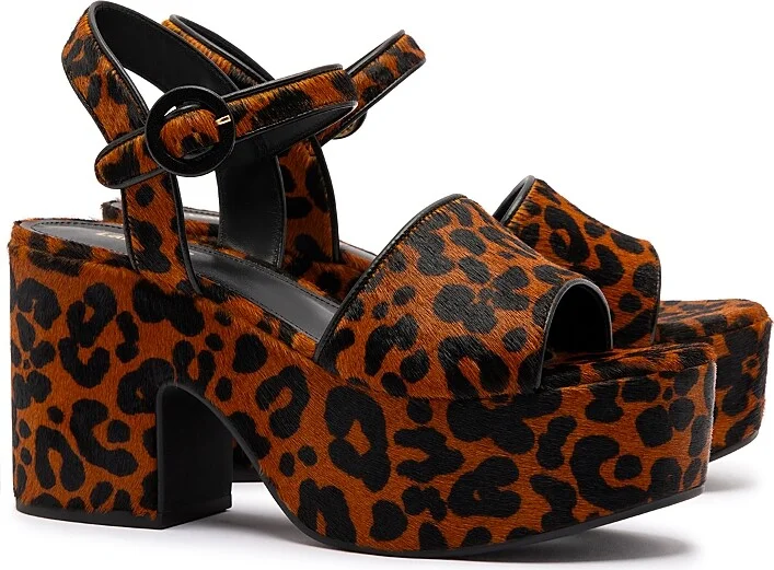 Larroude Women's Miso Animal Print Calf Hair High Heel Platform Sandals