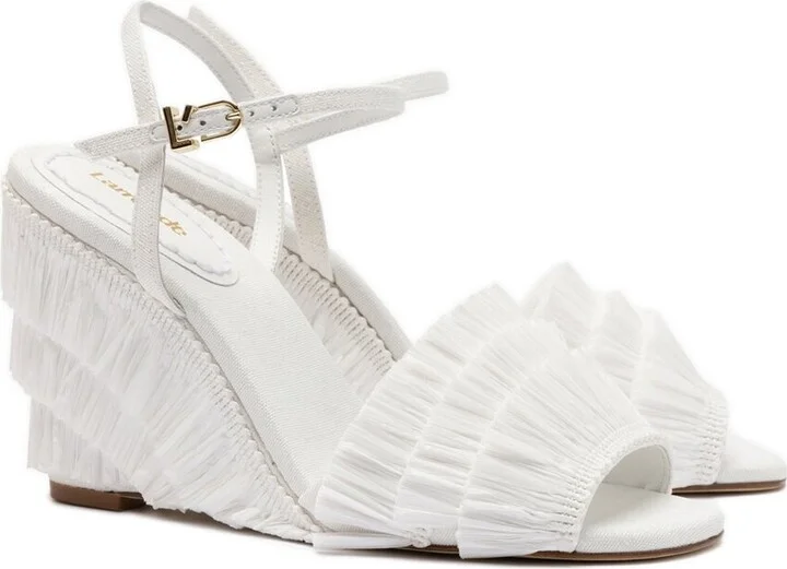 Larroudé Yves Fringe Raffia Wedge Sandal
