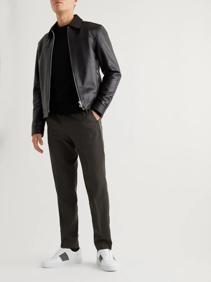 Larry Pebble-Grain Leather and Suede Sneakers - Image 2
