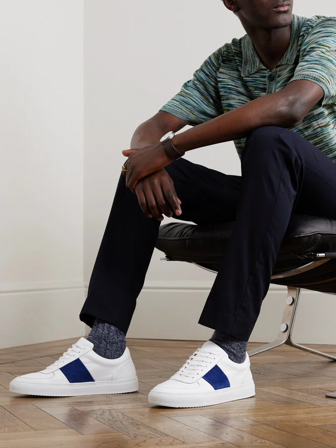 Larry Pebble-Grain Leather and Suede Sneakers - Image 2