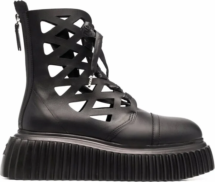 Laser-Cut Detail Leather Boots