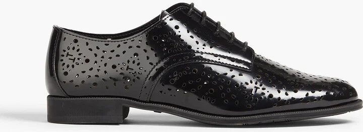 Laser-cut glossed-leather brogues