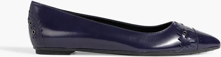 Laser-cut glossed-leather point-toe flats