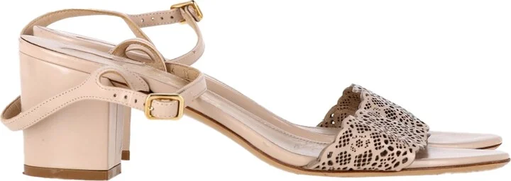 Laser Cut Sandal Heels in Nude Leather