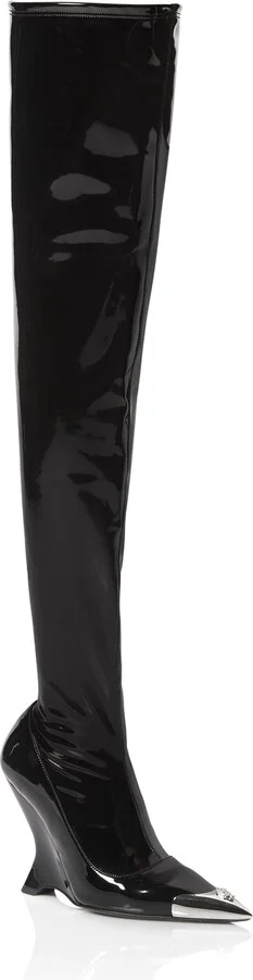Latex Boots Low Heels Overknee
