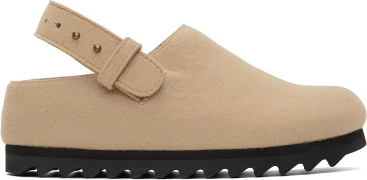 Lauren Manoogian Beige Felt Buckle Mules