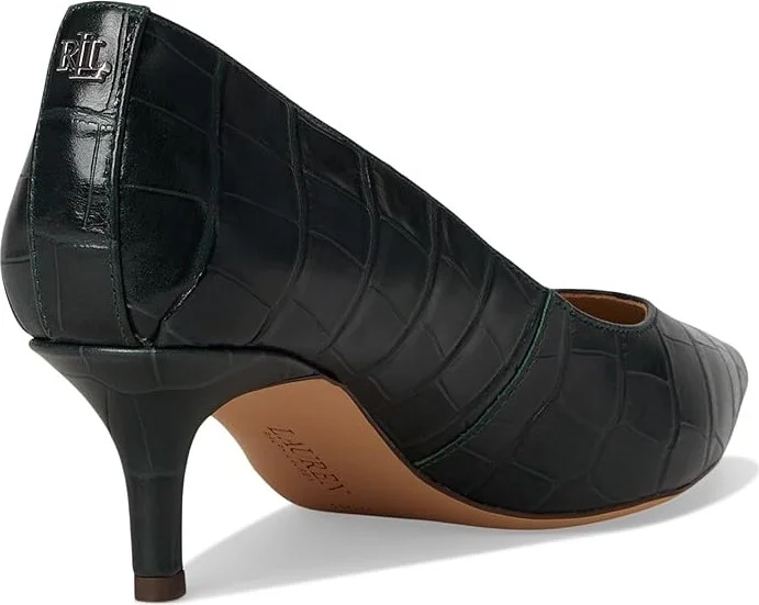 Lauren Ralph Lauren Adrienne Crocodile-Embossed Leather Pumps High Women's Heels Dark Pine : 6 B - Medium, Leather/Rubber - Image 4