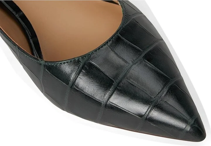 Lauren Ralph Lauren Adrienne Crocodile-Embossed Leather Pumps High Women's Heels Dark Pine : 6 B - Medium, Leather/Rubber - Image 7