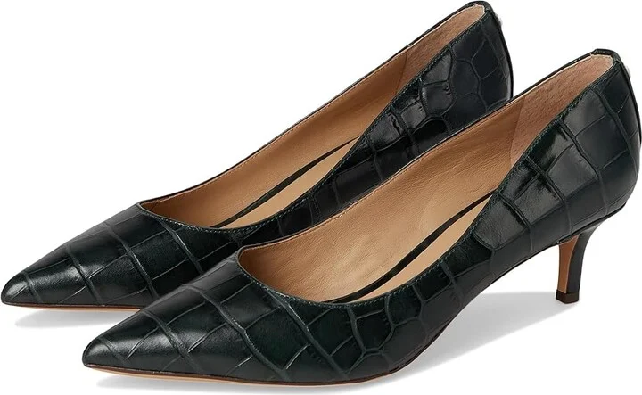 Lauren Ralph Lauren Adrienne Crocodile-Embossed Leather Pumps High Women's Heels Dark Pine : 6 B - Medium, Leather/Rubber