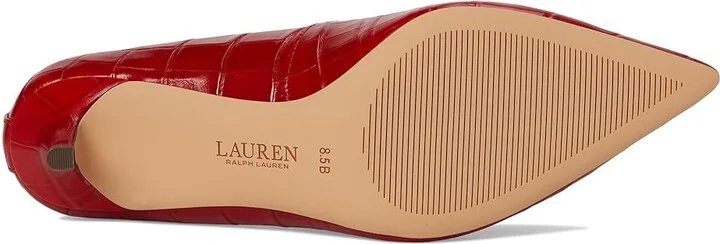 Lauren Ralph Lauren Adrienne Crocodile-Embossed Leather Pumps High Women's Heels Festive Red : 6.5 B - Medium, Leather/Rubber - Image 3
