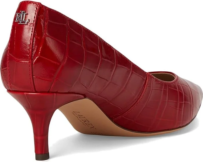 Lauren Ralph Lauren Adrienne Crocodile-Embossed Leather Pumps High Women's Heels Festive Red : 6.5 B - Medium, Leather/Rubber - Image 4