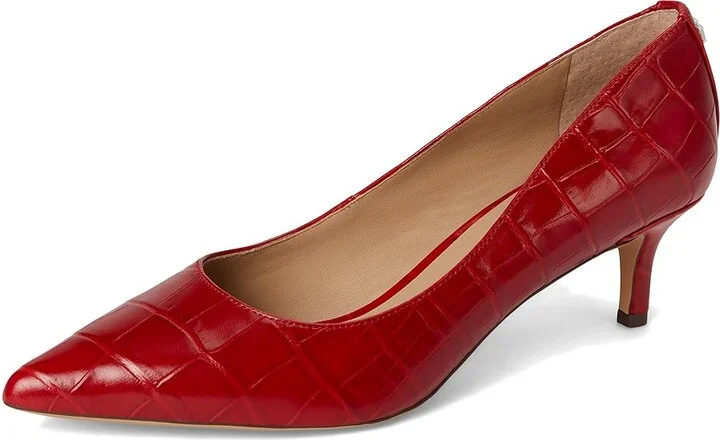 Lauren Ralph Lauren Adrienne Crocodile-Embossed Leather Pumps High Women's Heels Festive Red : 6.5 B - Medium, Leather/Rubber - Image 5
