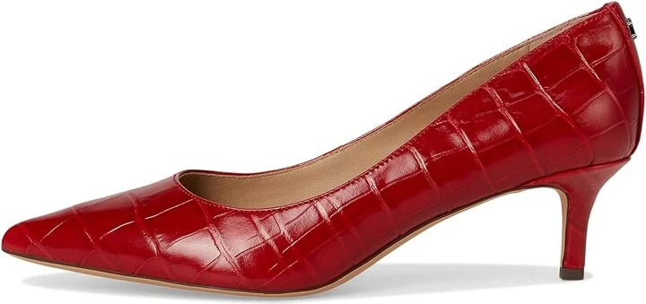 Lauren Ralph Lauren Adrienne Crocodile-Embossed Leather Pumps High Women's Heels Festive Red : 6.5 B - Medium, Leather/Rubber - Image 6