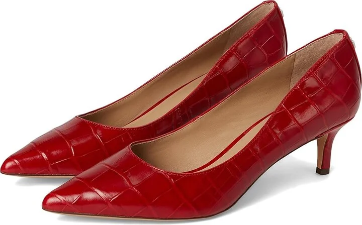 Lauren Ralph Lauren Adrienne Crocodile-Embossed Leather Pumps High Women's Heels Festive Red : 6.5 B - Medium, Leather/Rubber