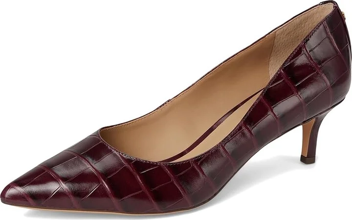 Lauren Ralph Lauren Adrienne Crocodile-Embossed Leather Pumps High Women's Heels Pinot Noir : 10 B - Medium, Leather/Rubber - Image 5