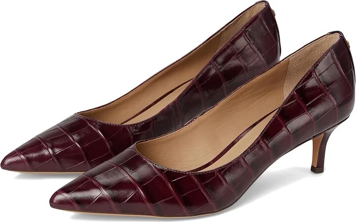 Lauren Ralph Lauren Adrienne Crocodile-Embossed Leather Pumps High Women's Heels Pinot Noir : 10 B - Medium, Leather/Rubber