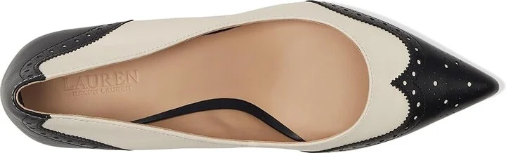 Lauren Ralph Lauren Adrienne Leather Wingtip Pumps Women's Shoes Soft White/Black : 5.5 B - Medium - Image 2