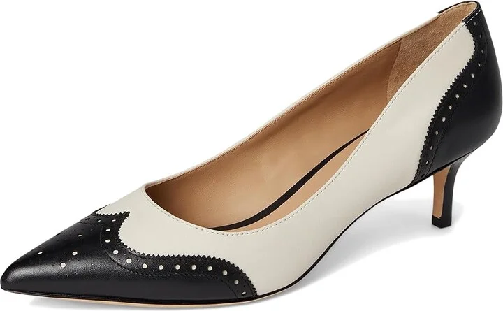 Lauren Ralph Lauren Adrienne Leather Wingtip Pumps Women's Shoes Soft White/Black : 5.5 B - Medium - Image 5
