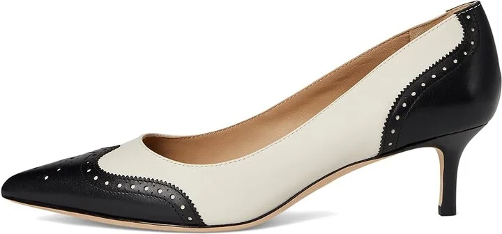 Lauren Ralph Lauren Adrienne Leather Wingtip Pumps Women's Shoes Soft White/Black : 5.5 B - Medium - Image 6