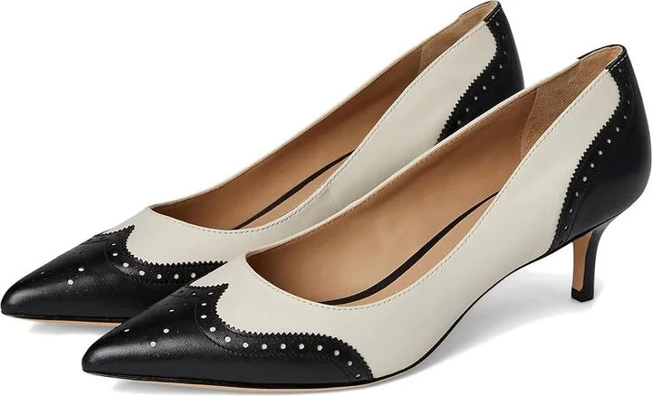 Lauren Ralph Lauren Adrienne Leather Wingtip Pumps Women's Shoes Soft White/Black : 5.5 B - Medium