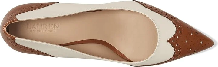 Lauren Ralph Lauren Adrienne Leather Wingtip Pumps Women's Shoes Soft White/Lauren Tan : 5 B - Medium - Image 2