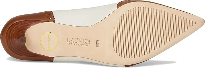 Lauren Ralph Lauren Adrienne Leather Wingtip Pumps Women's Shoes Soft White/Lauren Tan : 5 B - Medium - Image 3