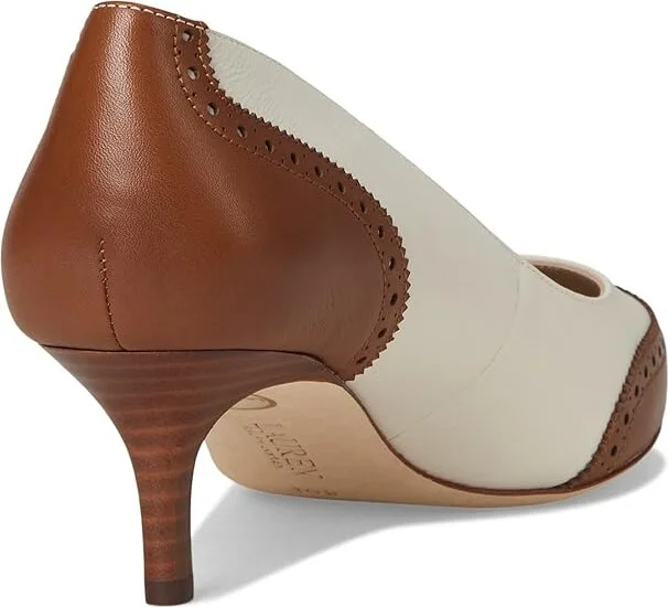 Lauren Ralph Lauren Adrienne Leather Wingtip Pumps Women's Shoes Soft White/Lauren Tan : 5 B - Medium - Image 4