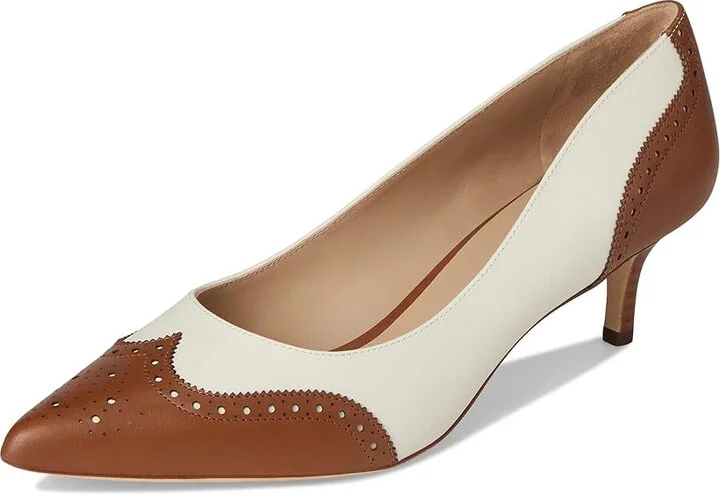 Lauren Ralph Lauren Adrienne Leather Wingtip Pumps Women's Shoes Soft White/Lauren Tan : 5 B - Medium - Image 5