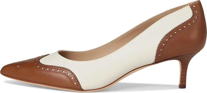Lauren Ralph Lauren Adrienne Leather Wingtip Pumps Women's Shoes Soft White/Lauren Tan : 5 B - Medium - Image 6