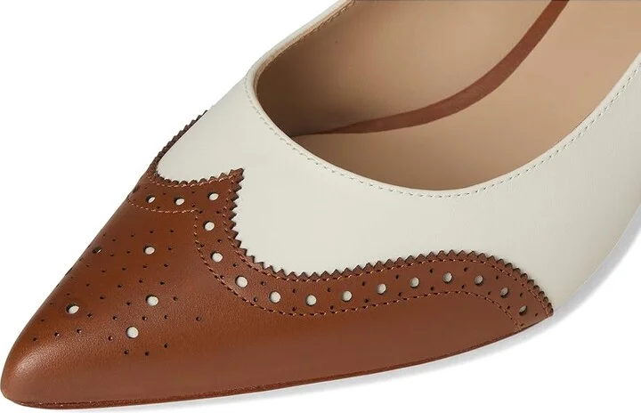 Lauren Ralph Lauren Adrienne Leather Wingtip Pumps Women's Shoes Soft White/Lauren Tan : 5 B - Medium - Image 7