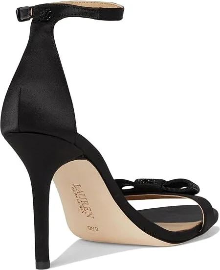 Lauren Ralph Lauren Allie Bow-Trim Satin Sandals Women's Sandals Black/Jet Stones : 9.5 B - Medium, Textile - Image 4