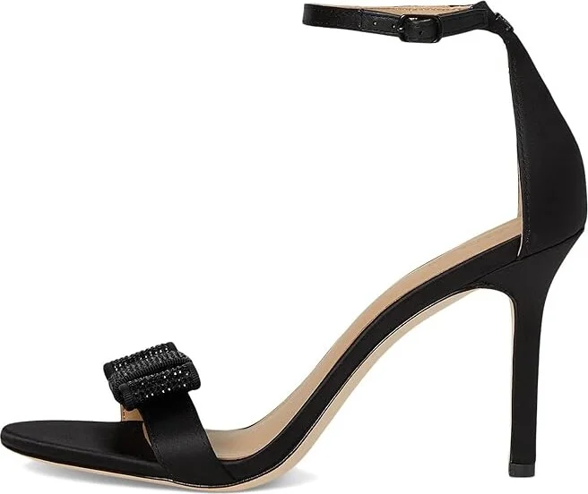 Lauren Ralph Lauren Allie Bow-Trim Satin Sandals Women's Sandals Black/Jet Stones : 9.5 B - Medium, Textile - Image 6